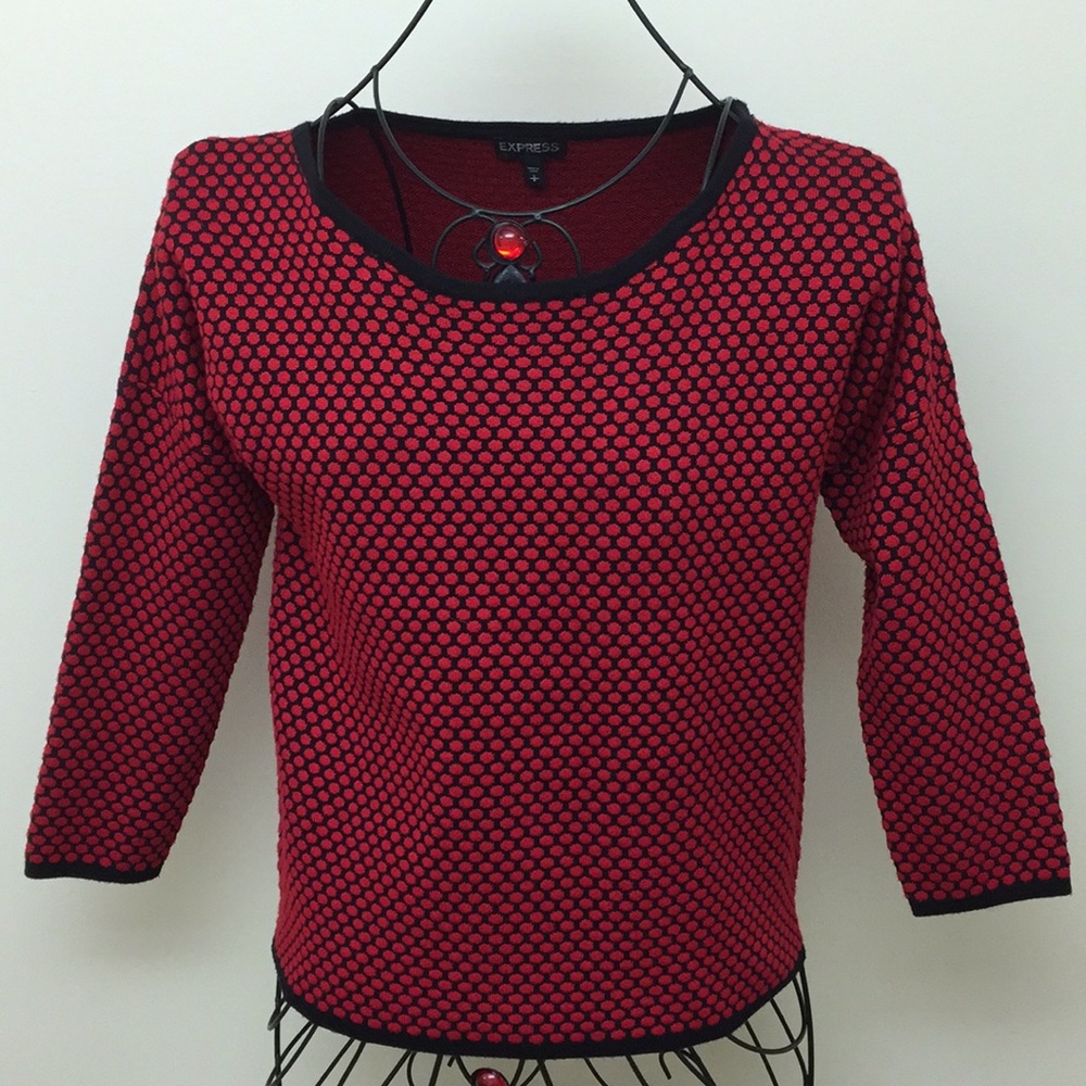 Black Red Dots Sweater 3/4 Sleeve SZ Small